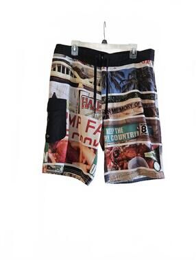 Men's Analog AG Graphic Board Shorts Size 36" Multicolor Swim Trunks-Y2K Era VTG